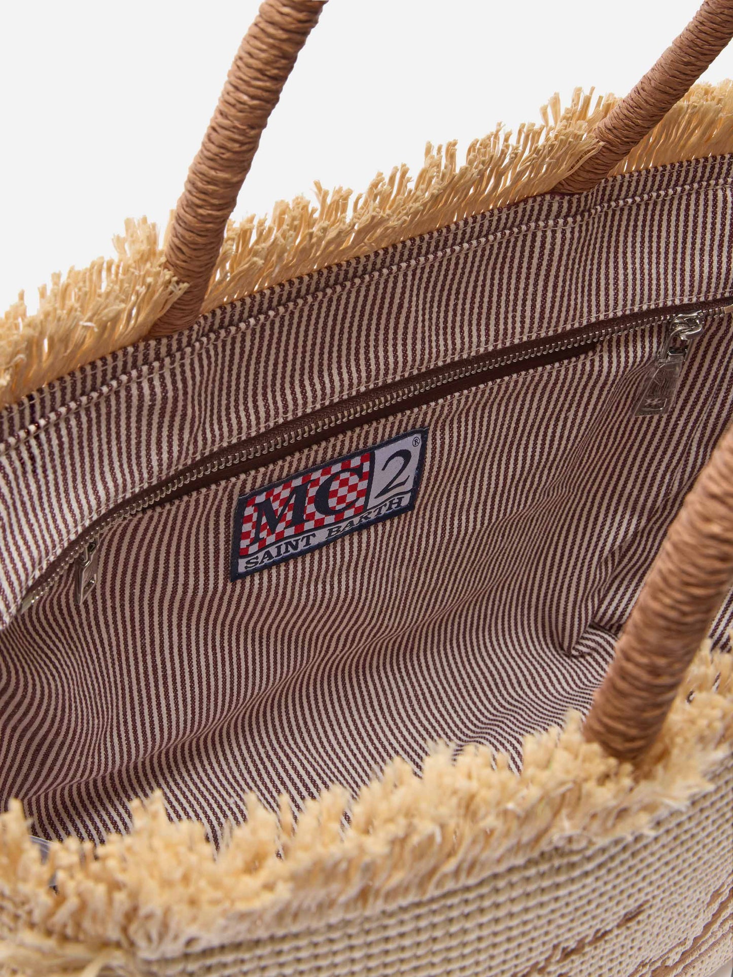 Borsa Vanity regular effetto paglia con logo ricamato