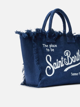 Blue solid color linen Vanity regular bag