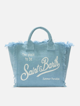 Light blue solid color linen Vanity regular bag