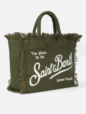Borsa a spalla Vanity in lino verde militare