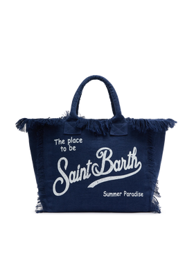 Vanity navy blue linen shoulder bag