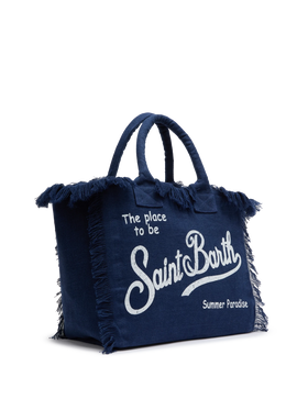 Vanity navy blue linen shoulder bag