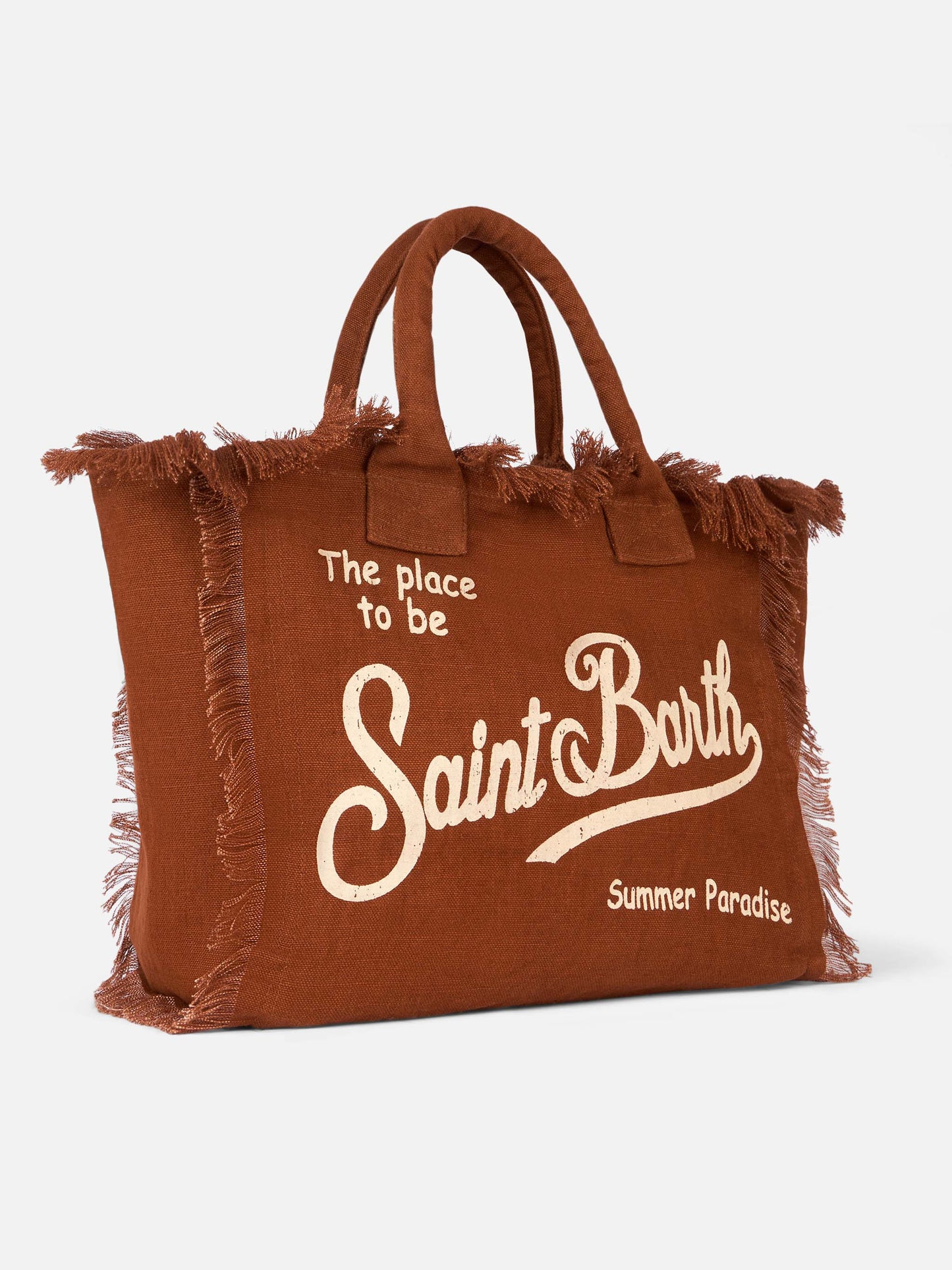 Borsa a spalla Vanity in lino marrone