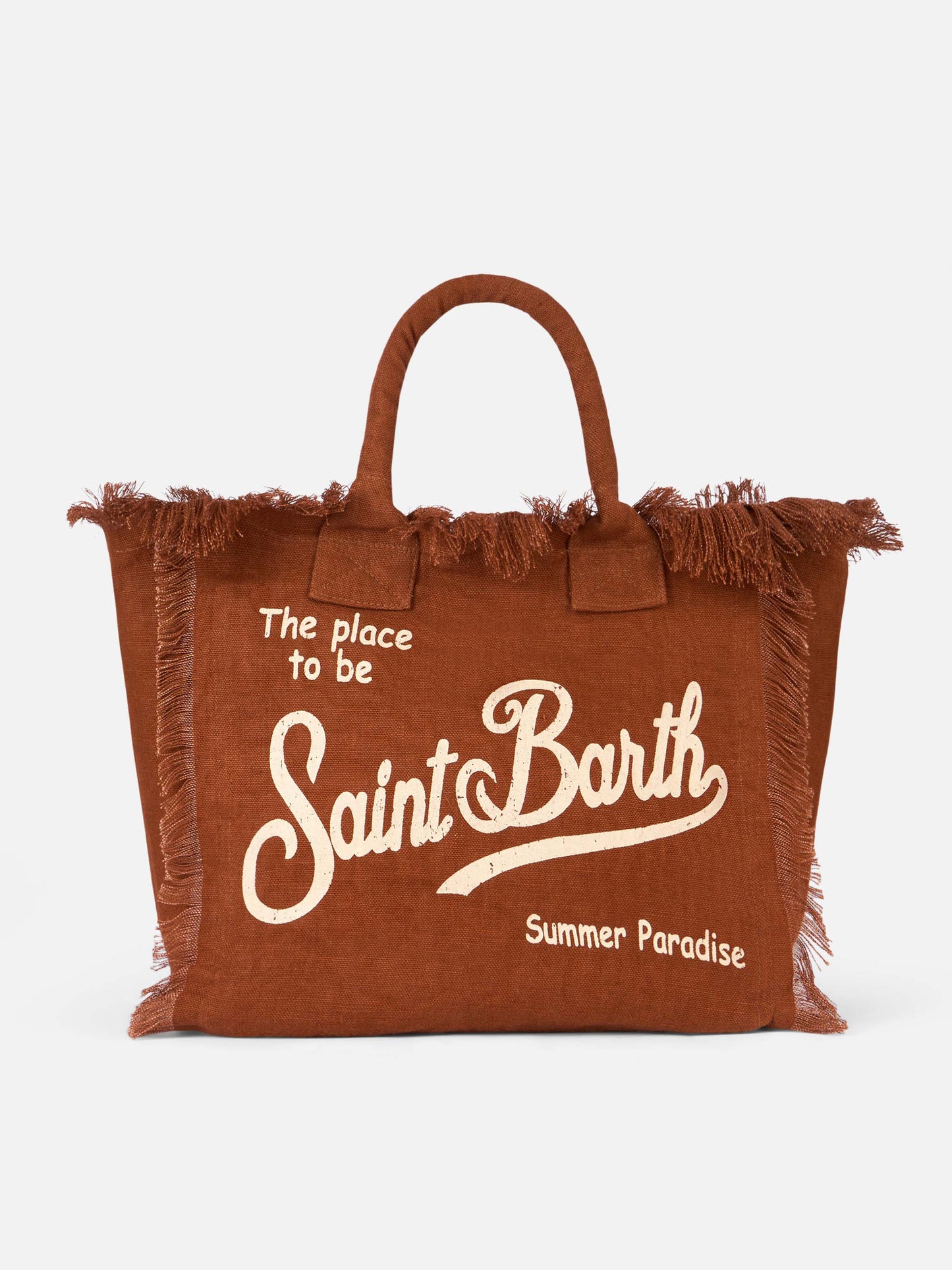 Borsa a spalla Vanity in lino marrone