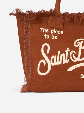 Borsa a spalla Vanity in lino marrone