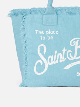 Vanity light blue linen shoulder bag