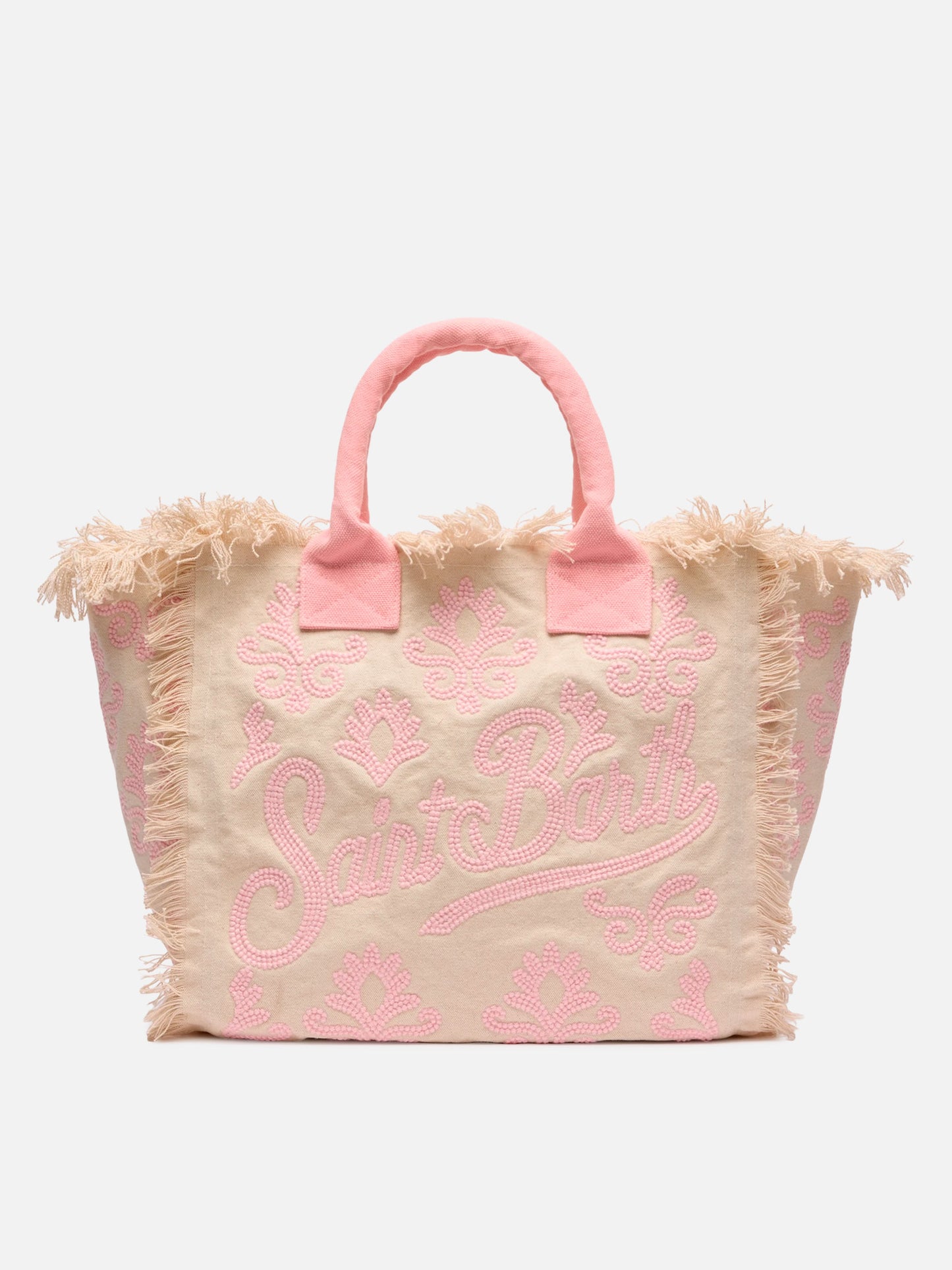 Borsa a spalla Vanity Rug  in cotone rosa e bianco