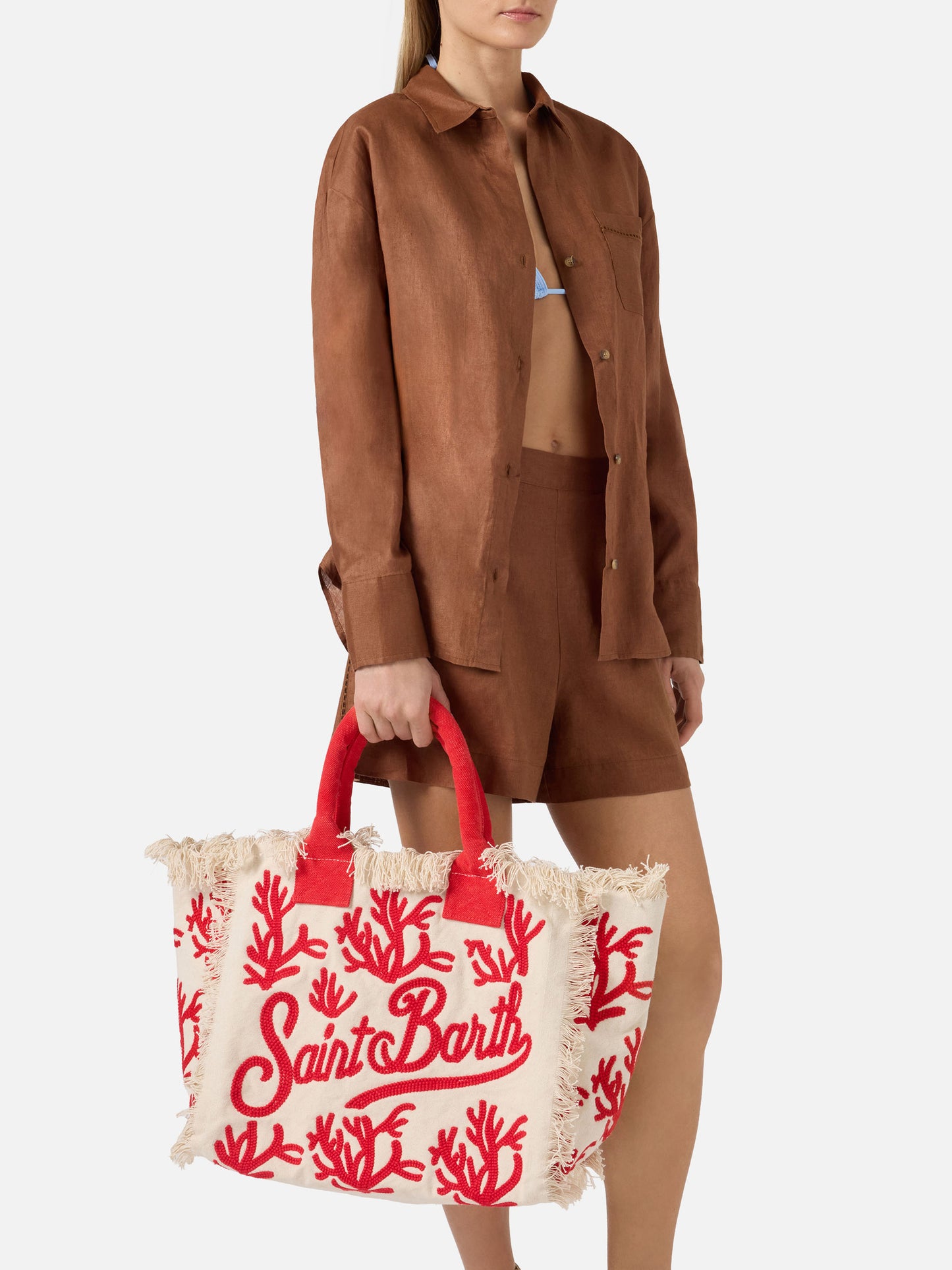 Borsa Vanity regular in canvas con ricamo coralli tufting