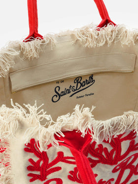 Borsa Vanity regular in canvas con ricamo coralli tufting