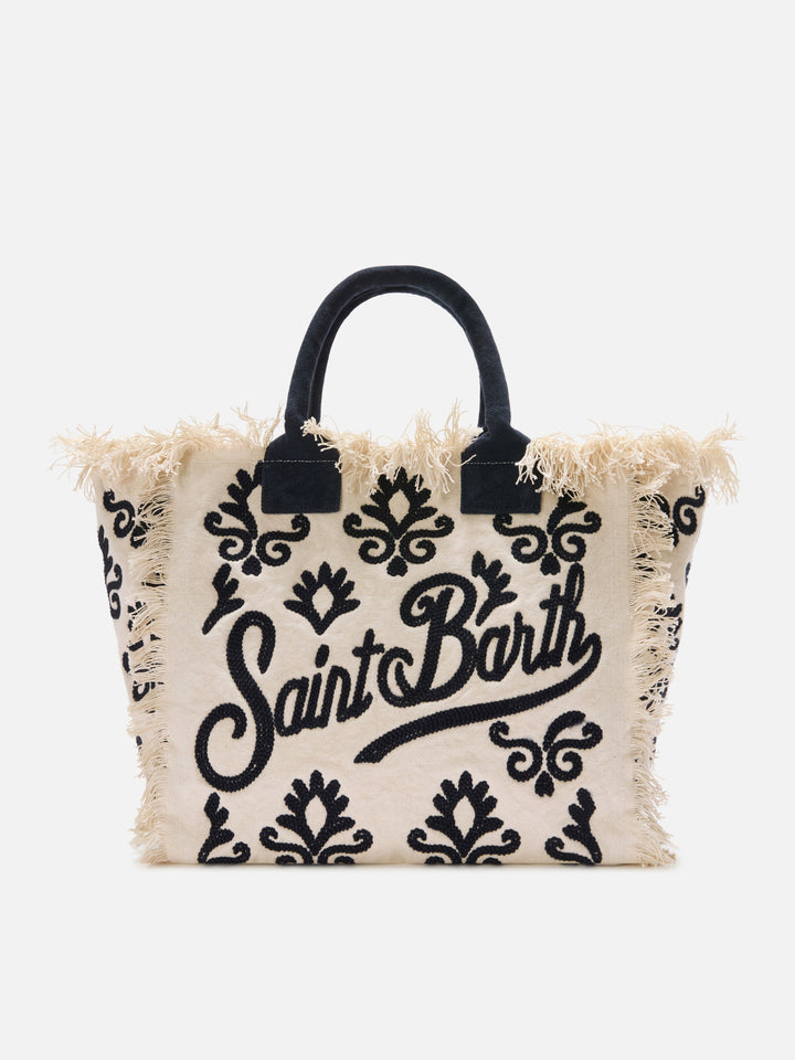 Borsa Vanity regular in canvas con ricamo lily tufting blu