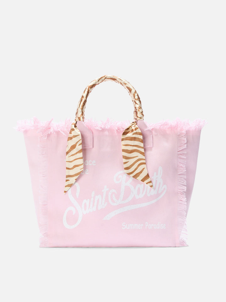 Borsa Vanity regular in canvas rosa con twill applicato sul manico