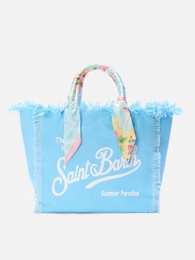 Borsa Vanity canvas stampa St Barth azzurro