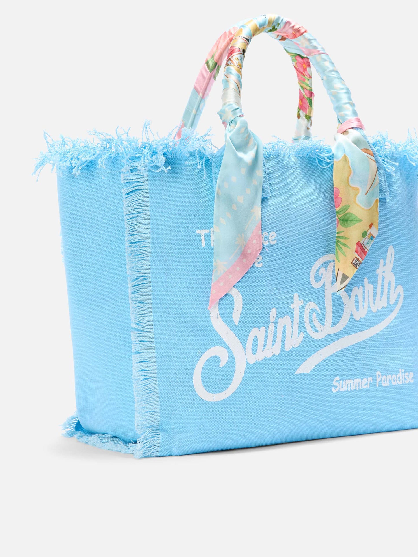 Borsa Vanity canvas stampa St Barth azzurro