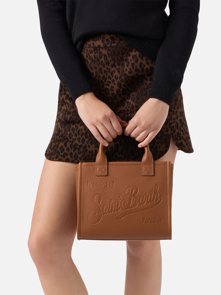 Vanity Bag Midi Shoulder Bag in camel hammered leather