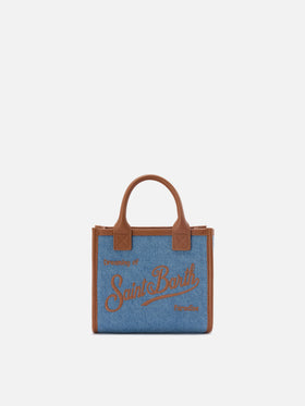 Borsa Vanity mini in denim e pelle martellata