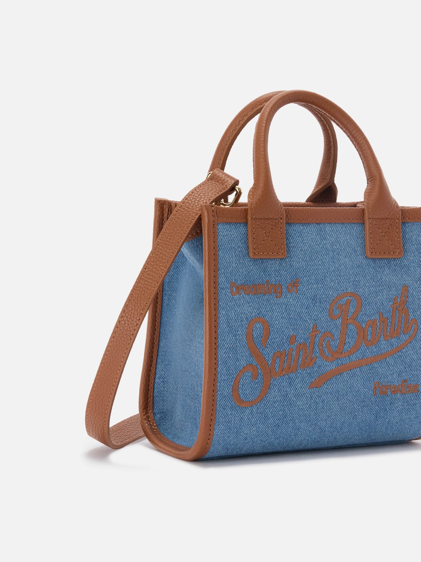 Borsa Vanity mini in denim e pelle martellata