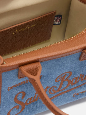Borsa Vanity mini in denim e pelle martellata