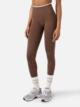 Brown Vega technical fabric sports leggings with contrast trim