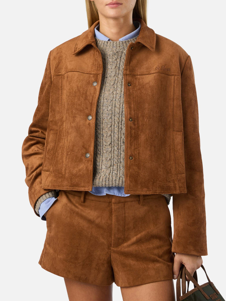 Veste en daim Camel Veyra avec broderie logo 