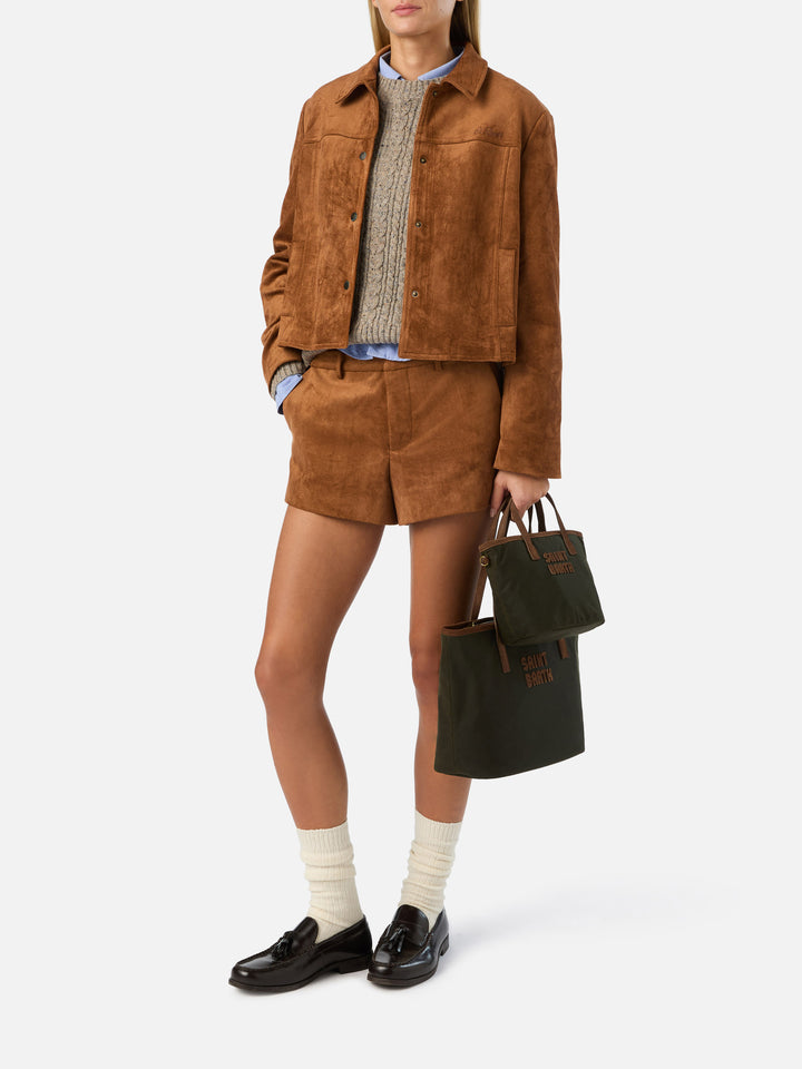 Veste en daim Camel Veyra avec broderie logo 