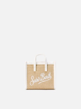 Borsa Vivian micro effetto paglia con logo bianco ricamato