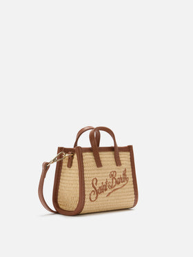 Vivian micro raffia effect bag with brown embroidered logo