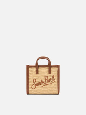 Borsa Vivian micro effetto raffia con logo marrone ricamato