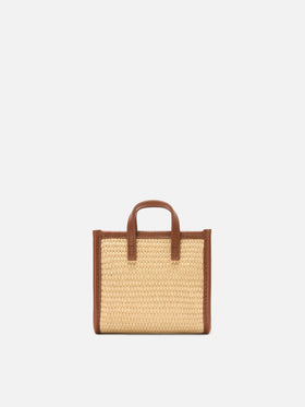 Borsa Vivian micro effetto raffia con logo marrone ricamato
