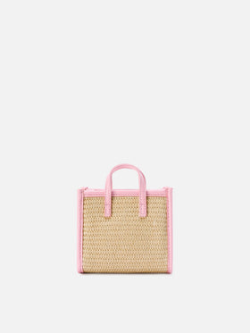 Vivian micro raffia effect bag with pink embroidered logo