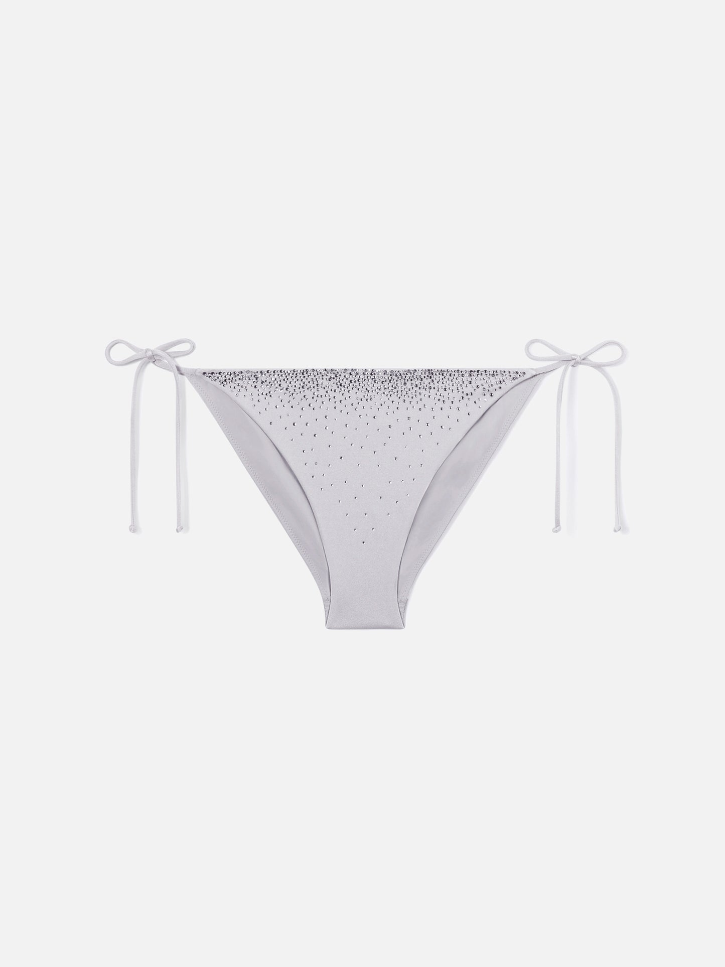 Virgo klassische Bikinihose aus silbernem Stoff mit glänzendem Finish und Strassdetails 