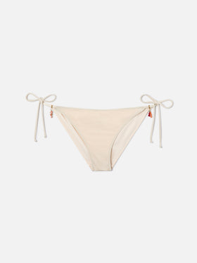 Klassische Virgo Bikinihose aus glänzendem, elastischem Stoff in Uni-Creme 