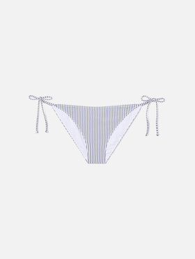 Virgo classic bikini bottoms in seersucker fabric with blue striped print