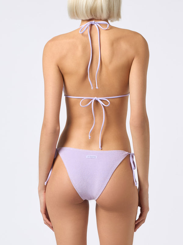 Woman lilac terry triangle bikini Leah Virgo