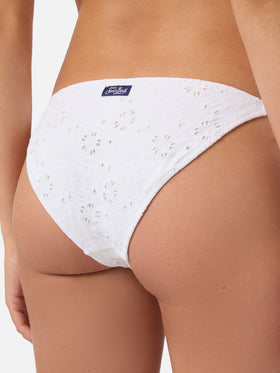 Bas de bikini classique Virgo en tissu sangallo blanc 