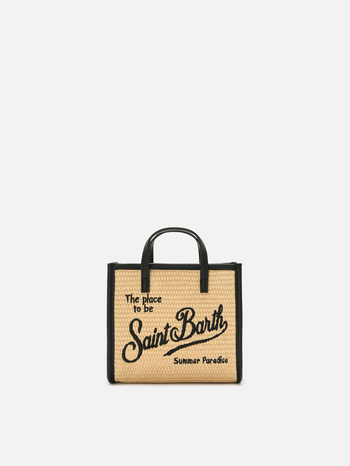 Vivian mini straw effect bag with black embroidered logo