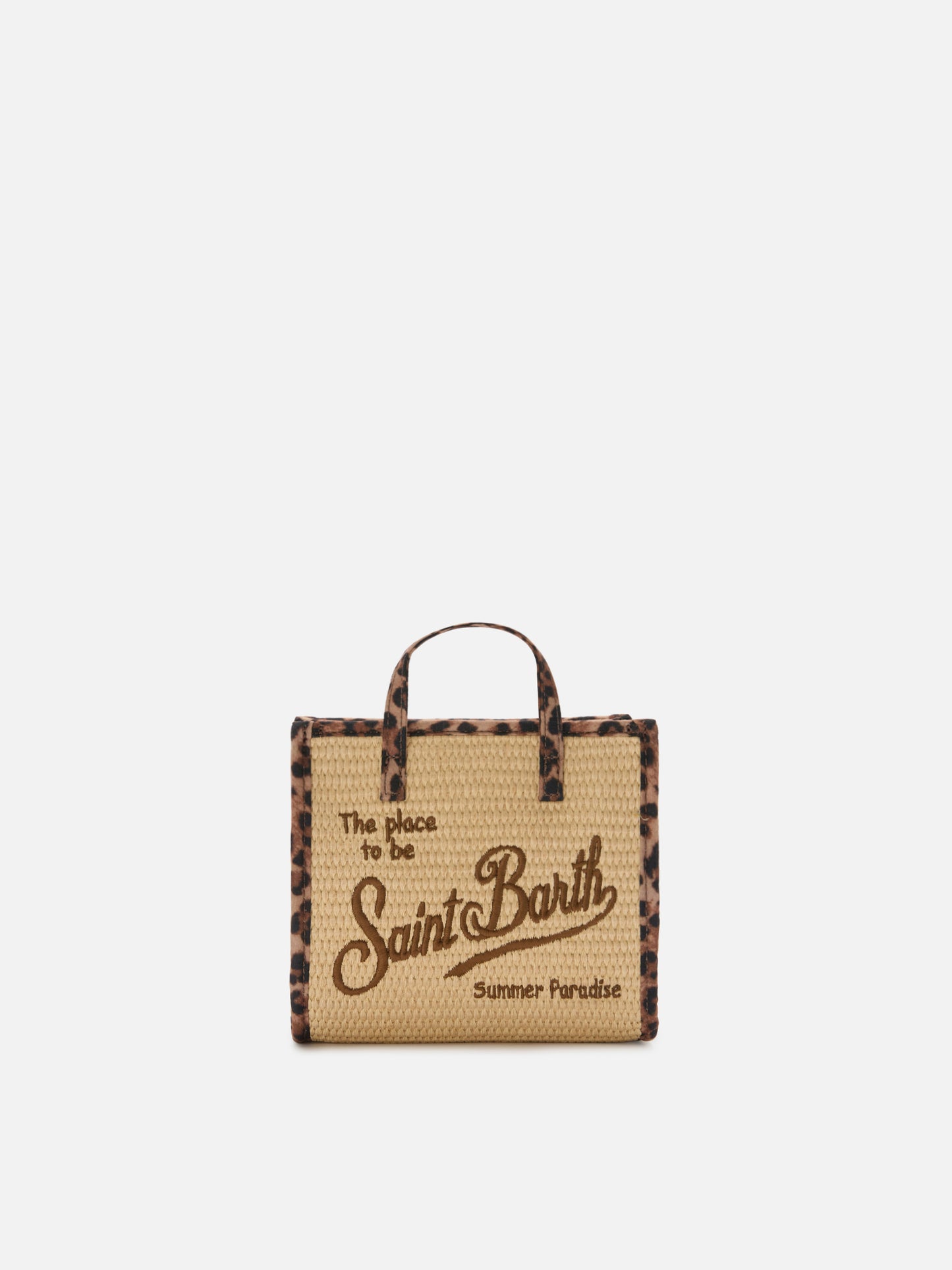 Vivian mini straw effect bag with leopard trims