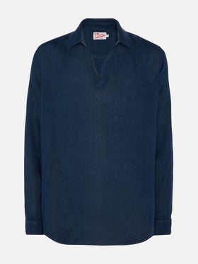 Marineblaues Leinen-Poloshirt Ventotene
