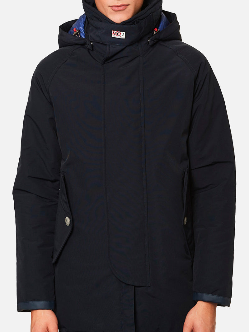 Blue navy blue hooded parka jacket Voyager