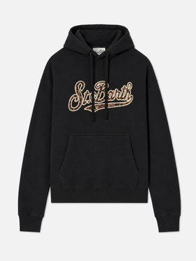 Sweat à capuche Virginia en coton noir avec broderie St. Barth à imprimé animalier 