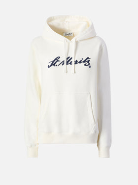 Virginia-Baumwollhoodie in Weiß mit St. Moritz-Stickerei | ST. MORITZ SONDEREDITION