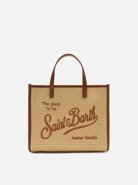 Vivian medium straw effect bag with brown embroidered logo