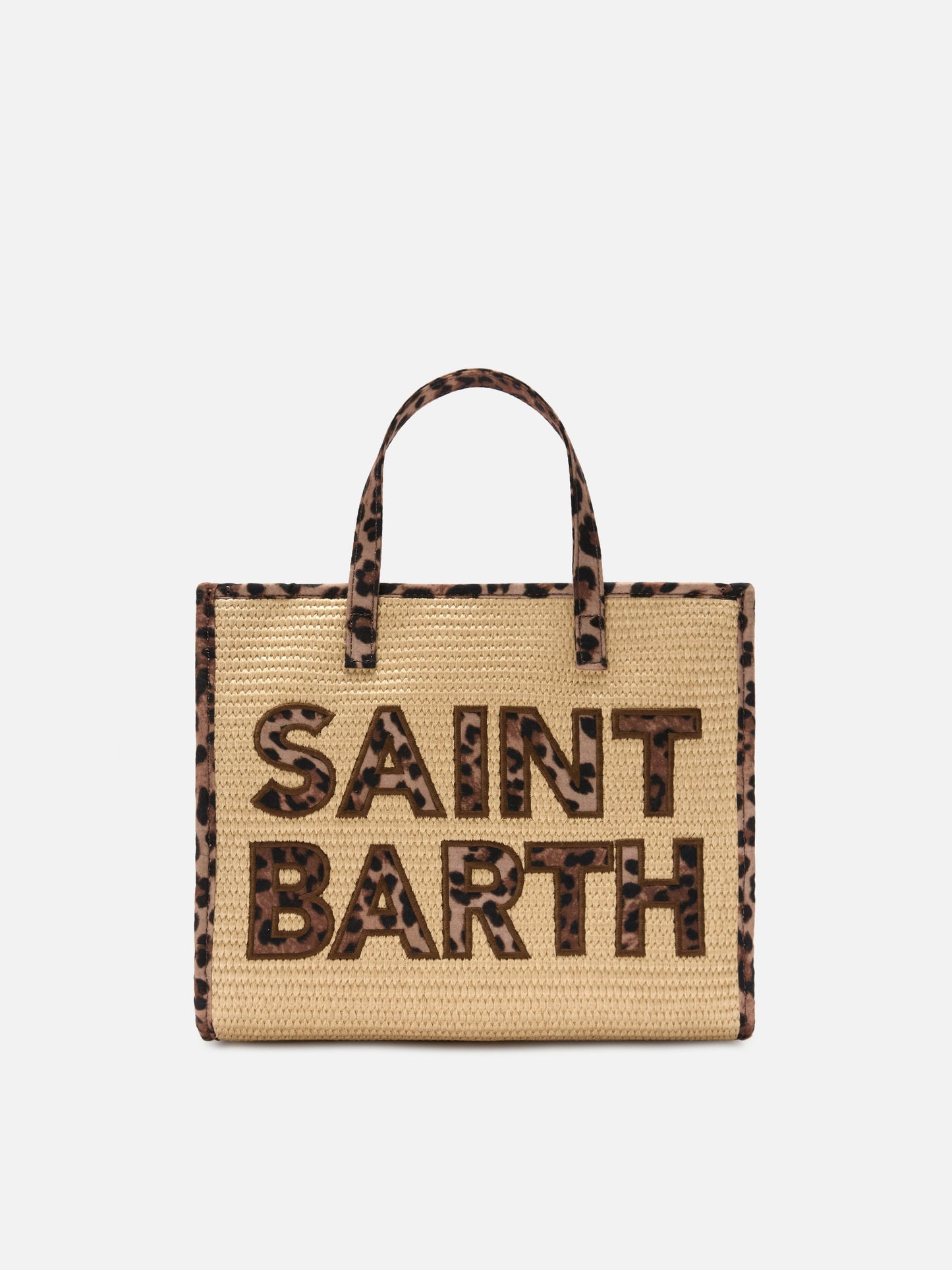 Borsa Vivian medium effetto paglia con patch logo leopardate