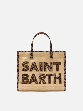 Borsa Vivian medium effetto paglia con patch logo leopardate