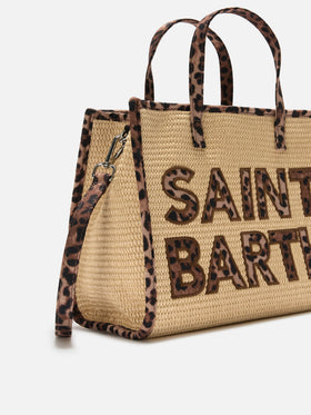 Borsa Vivian medium effetto paglia con patch logo leopardate
