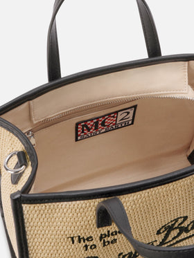 Vivian medium straw effect bag with black embroidered logo