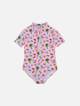 Costume intero Waikiki a maniche corte con stampa funny sketch