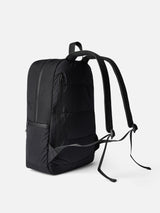 Schwarzer Nylon-Rucksack mit Reißverschlusstaschen