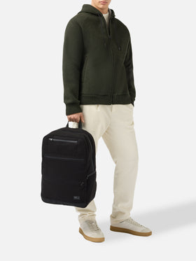 Wallin Filzrucksack aus schwarzem Wollmischgewebe mit Lederdetails