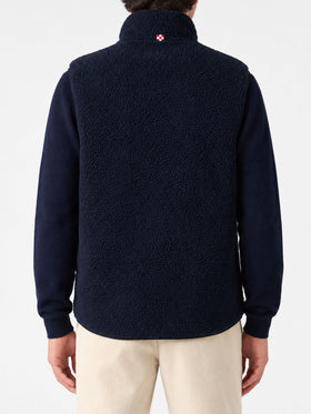 Navy blue Wanaka sherpa vest with check pockets