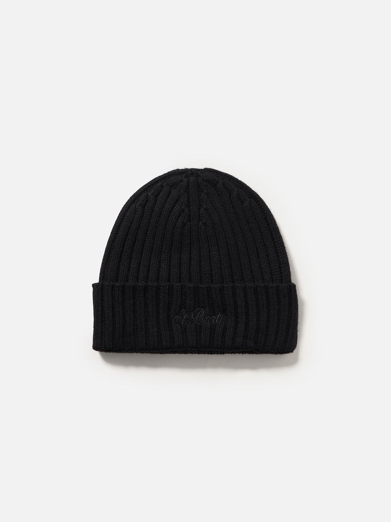 Man black cashmere blend ribbed hat Wengen